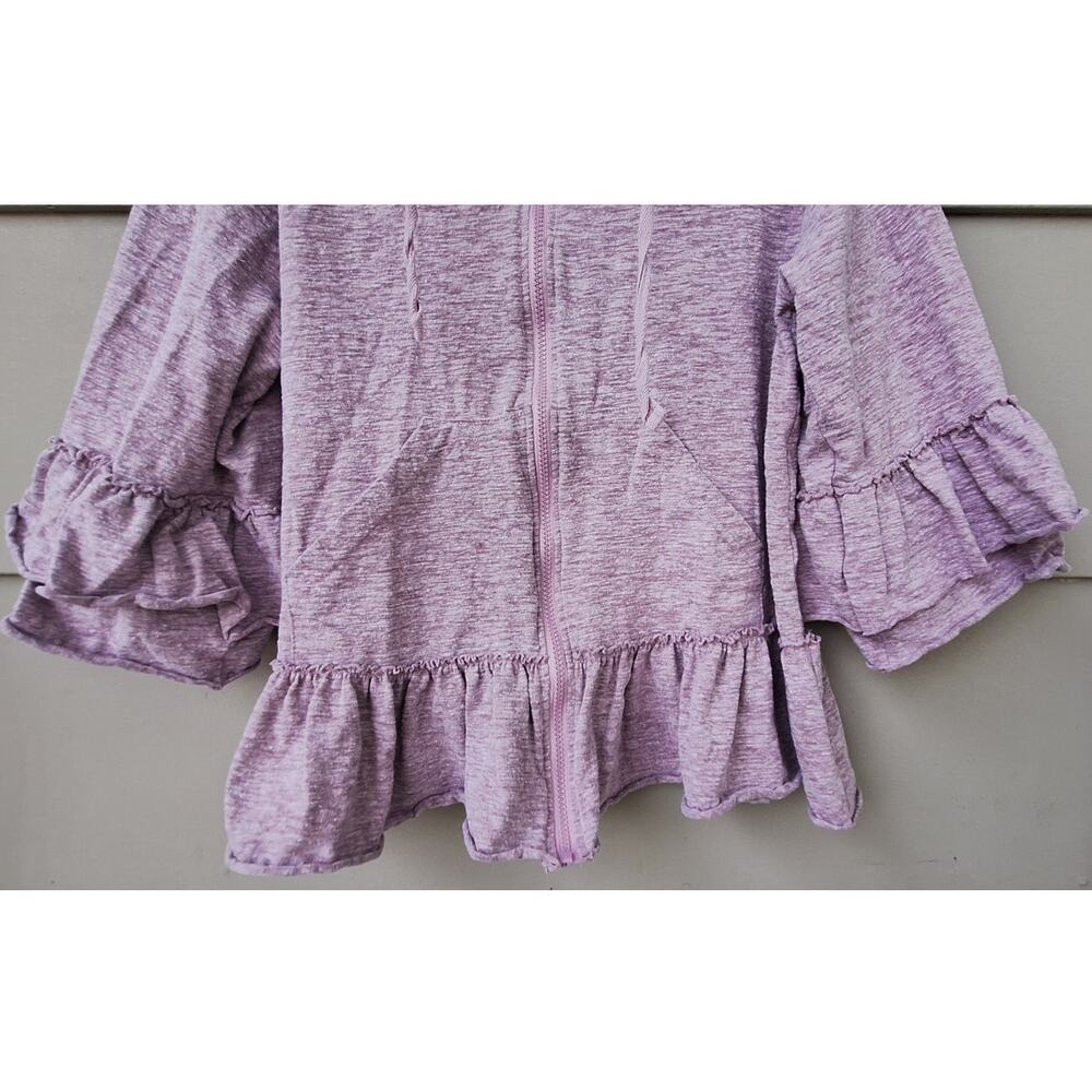 Coco & Carmen Cotton blend Purple heather Ruffle Zip Hoodie Cottage Casual L XL - Picture 5 of 9